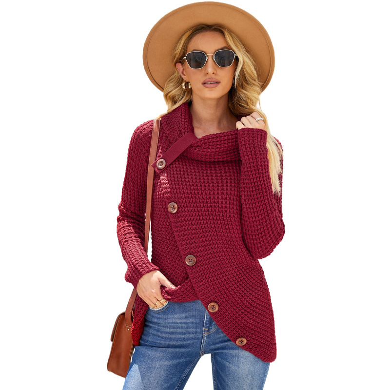 Shiying europeo y americano cuello alto piña flor suéter mujer 2023 otoño e invierno nuevo manga larga dobladillo asimétrico suéter