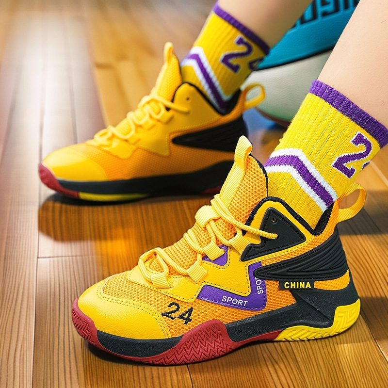 Cross-Border Boys' Basketball Shoes Spring and Autumn New Children's Shoes Children's Practical Professional Training Breathable Mesh Non-Slip Sports Shoes