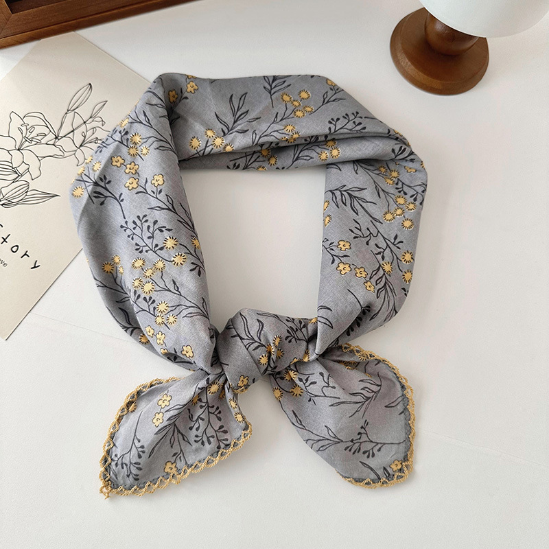 70 algodón y lino floral cuadrado bufanda de las mujeres estilo coreano de todo partido pastoral estilo artístico cuello Protección decorativa bufanda pequeña bufanda delgada