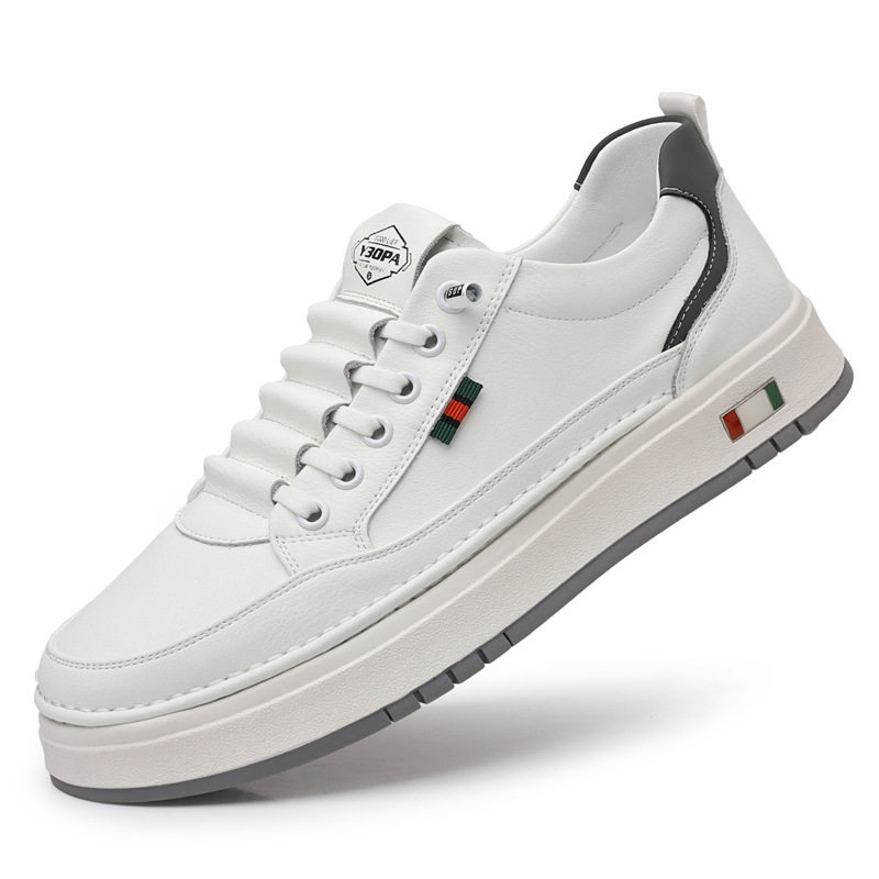 Giày da nam cổ thấp đế bằng, sneaker da bò mũi tròn phối dây thun, đế mềm thoáng khí — PZ7775 Màu nâu, PZ7775 màu be, PZ7775 màu trắng, PZ7775 màu đen