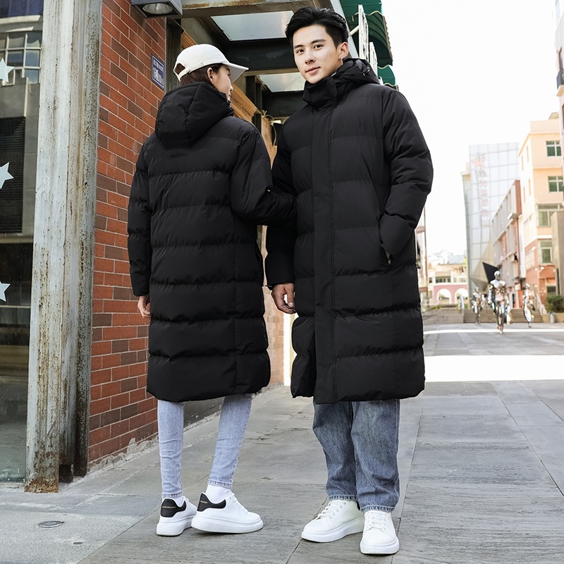 冬季中长款棉衣男士修身棉服青年加厚保暖黑色立领过膝棉袄韩版潮