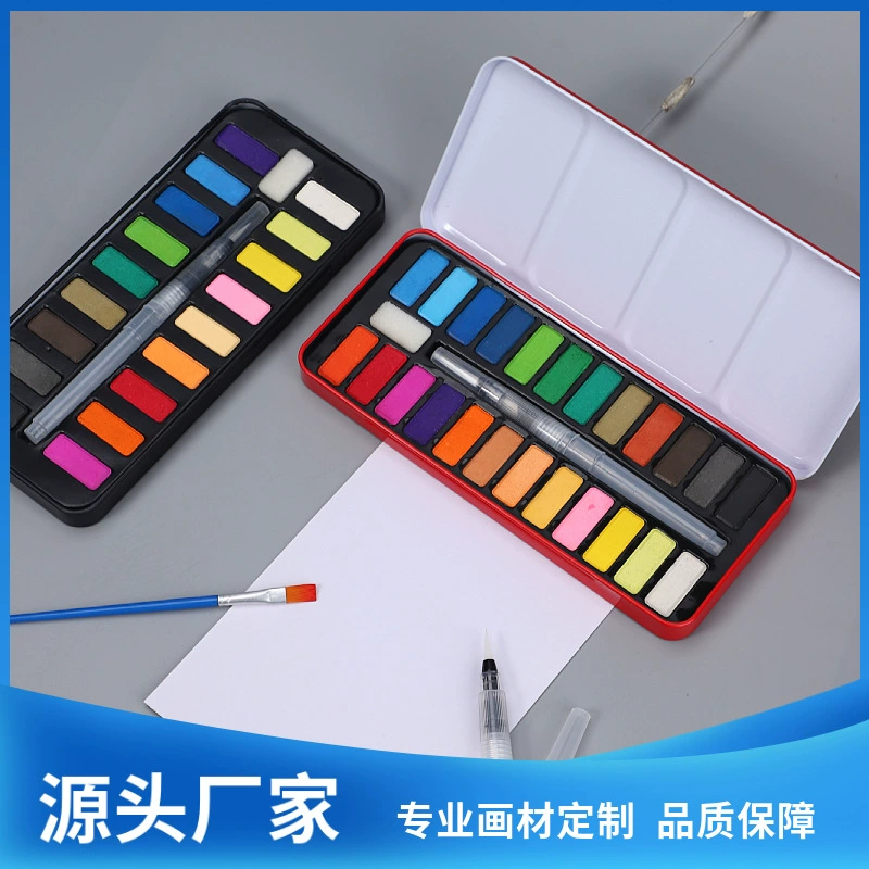 Прямые поставки с фабрики, трансграничный портативный жестяной ящик, набор твердых акварельных красок, поддерживает индивидуальный оптовый заказ, льготное обращение для больших количеств.