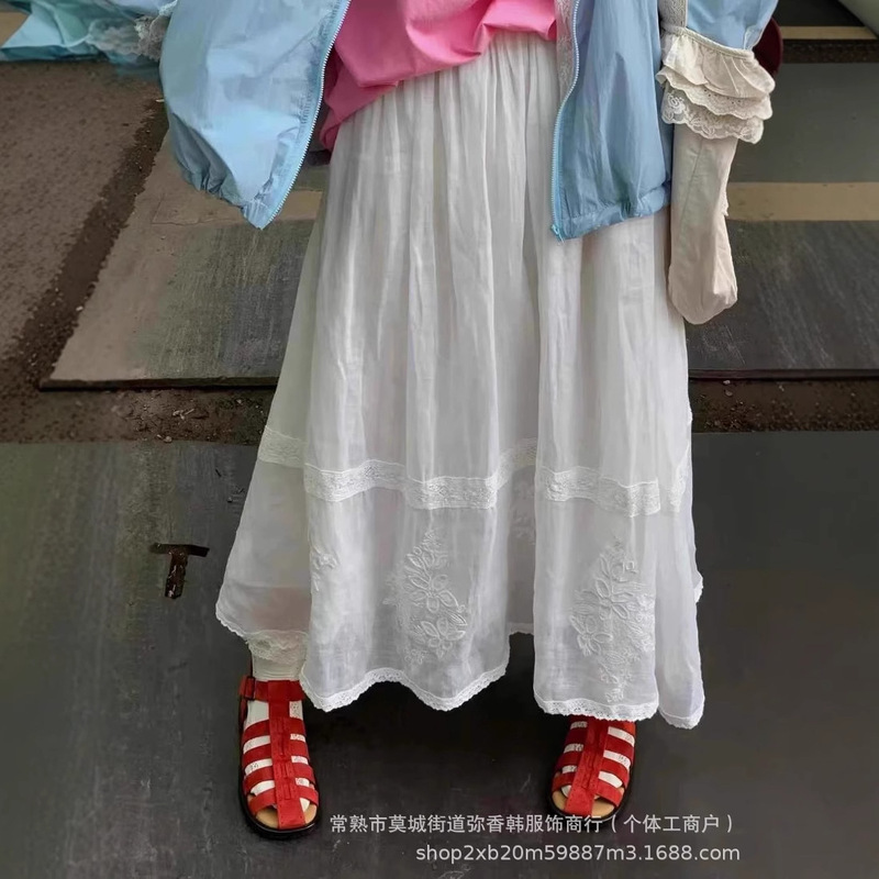 825157 Summer New Style Versatile Slimming Ramie Embroidered Skirt