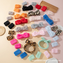 跨境毛绒束发带女吸水汗纯色珊瑚绒蝴蝶结防水发带洗脸化妆手腕带