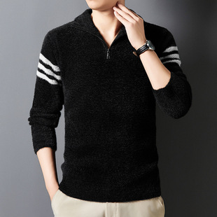 Customized Autumn and Winter New Half-Zip Comfortable Sweater Soft Lapel Casual Sweater Men's Fashion High-Grade Fleece-Lined Outer