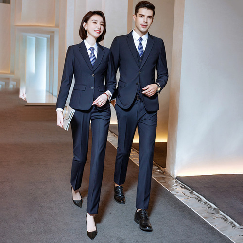 Thick royal blue professional suit jacket workwear unisex wrinkle-resistant suit set corporate business formal attire