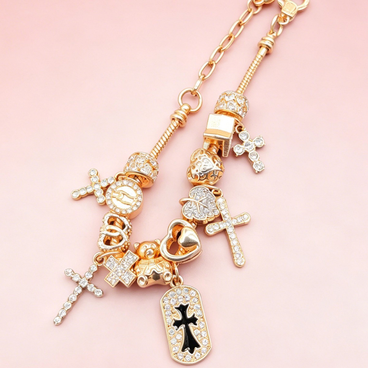 Panjia pulsera cruzada transfronteriza explosión pulsera diamante de diamante de amor oso hoja pentacular joyas de moda image 4