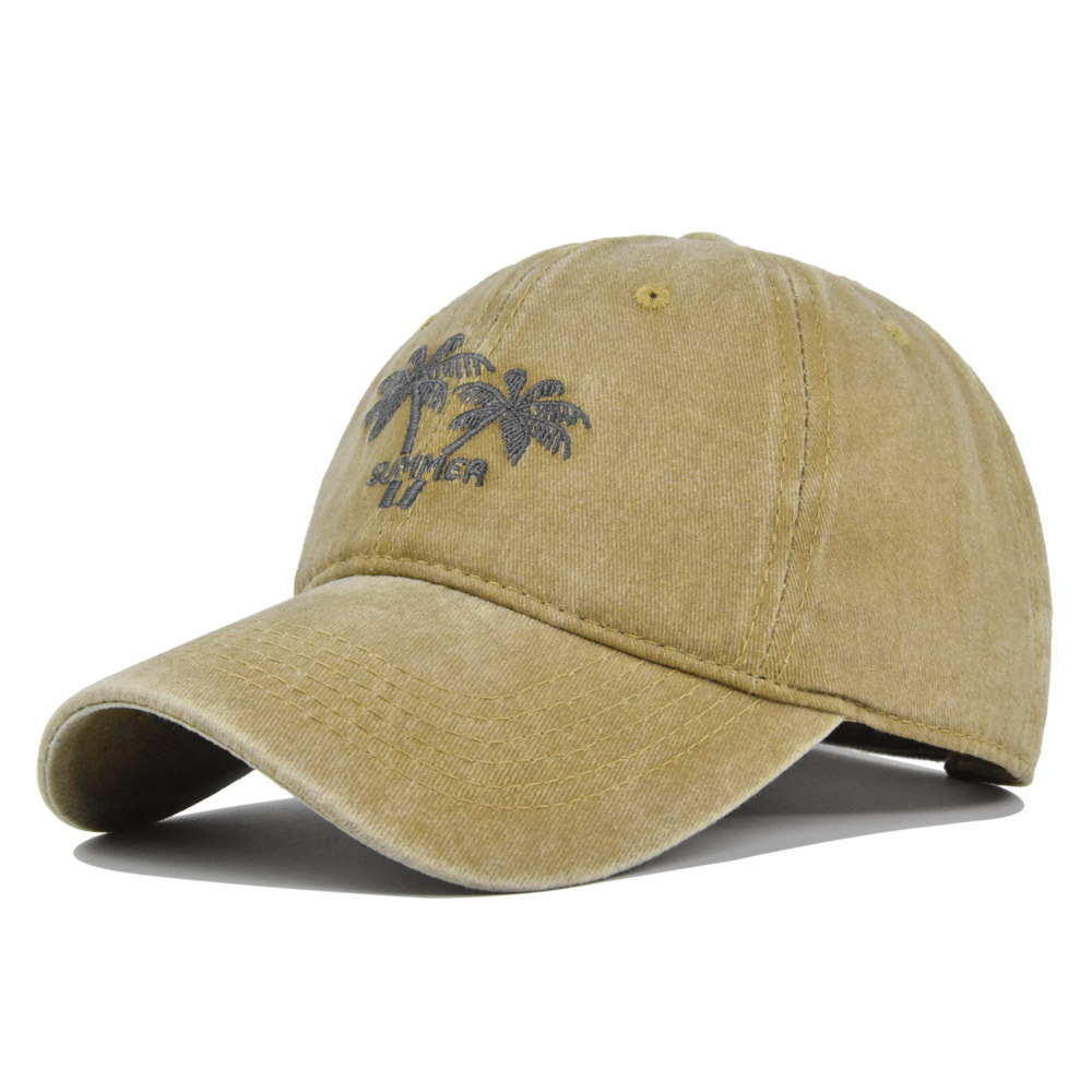 Coconut Baseball Embroidered Duck Tongue Washed Old Sun visor Curved Hat Wide Eaves_voghion.com
