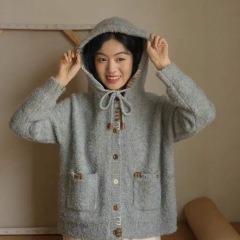 奶fufu圈圈纱刺绣软糯毛衣外套女秋冬新款宽松百搭减龄针织开衫潮