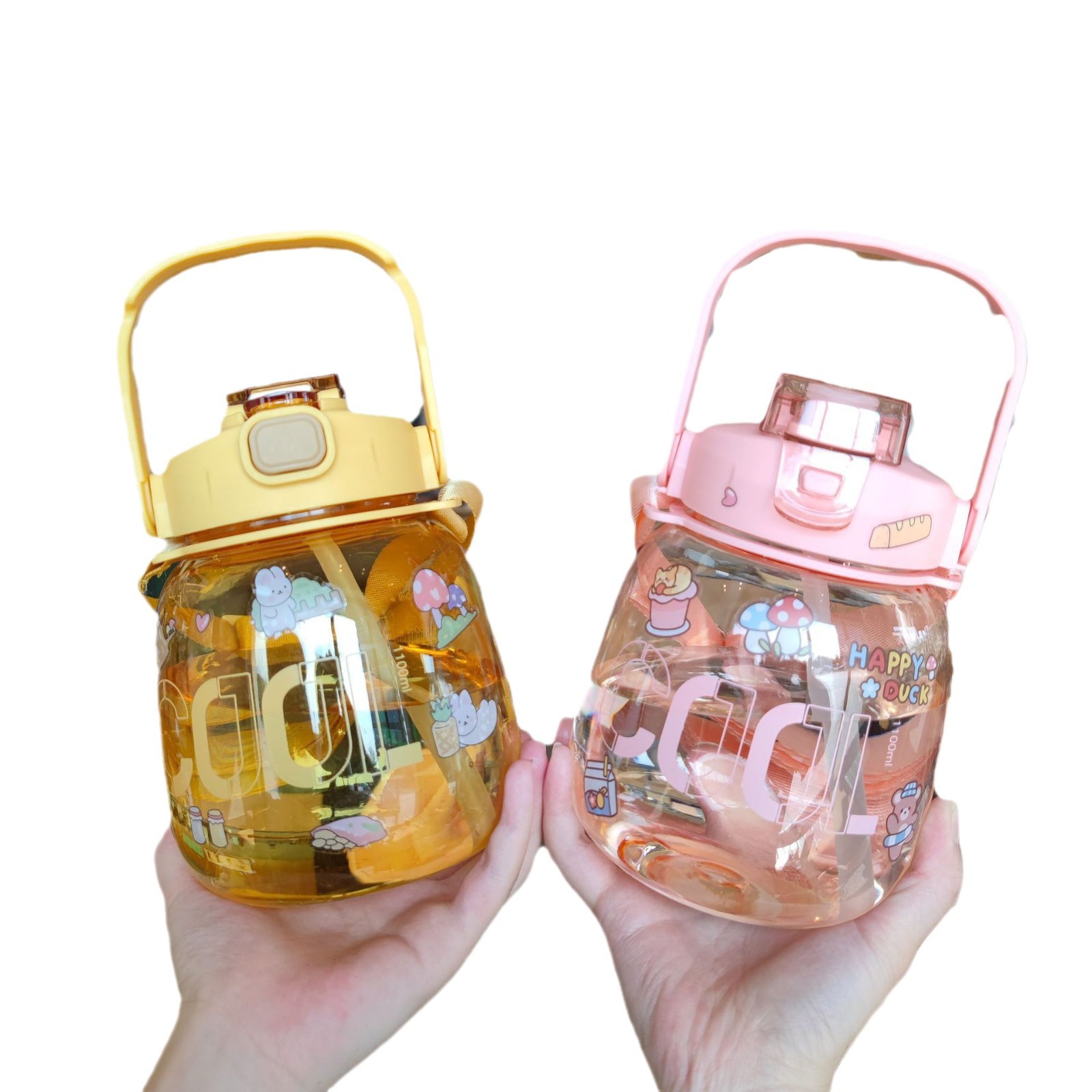 Celebridad de Internet paja de los niños gran vientre Copa Correa portátil de alta apariencia Linda taza de agua taza de beber doble de las niñas hervidor de gran capacidad