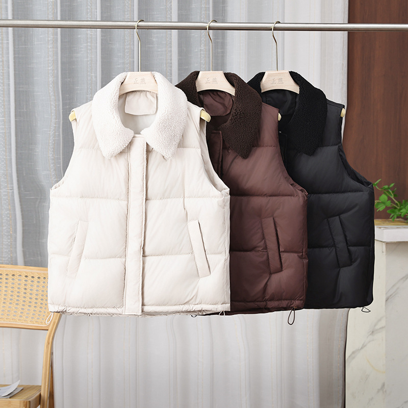 Algodón chaleco mujer otoño y invierno 2025 nuevos productos coreanos con la solapa vestimenta de algodón estilo europeo y americano chaleco de hombro chaqueta de moda