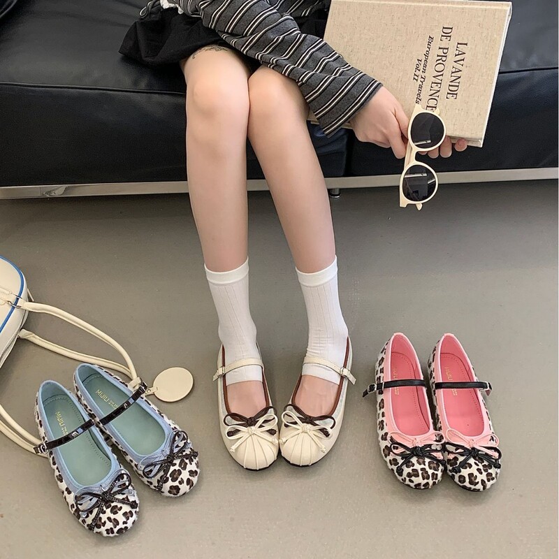 Spring and Autumn Trendy High-Heeled Shoes with Double Bow Mary Jane Style, Retro French Single Shoes, Polka Dot Ballet Shoes