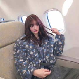 Minnie米妮同款复古立领甜美宽松花朵摇粒绒保暖外套