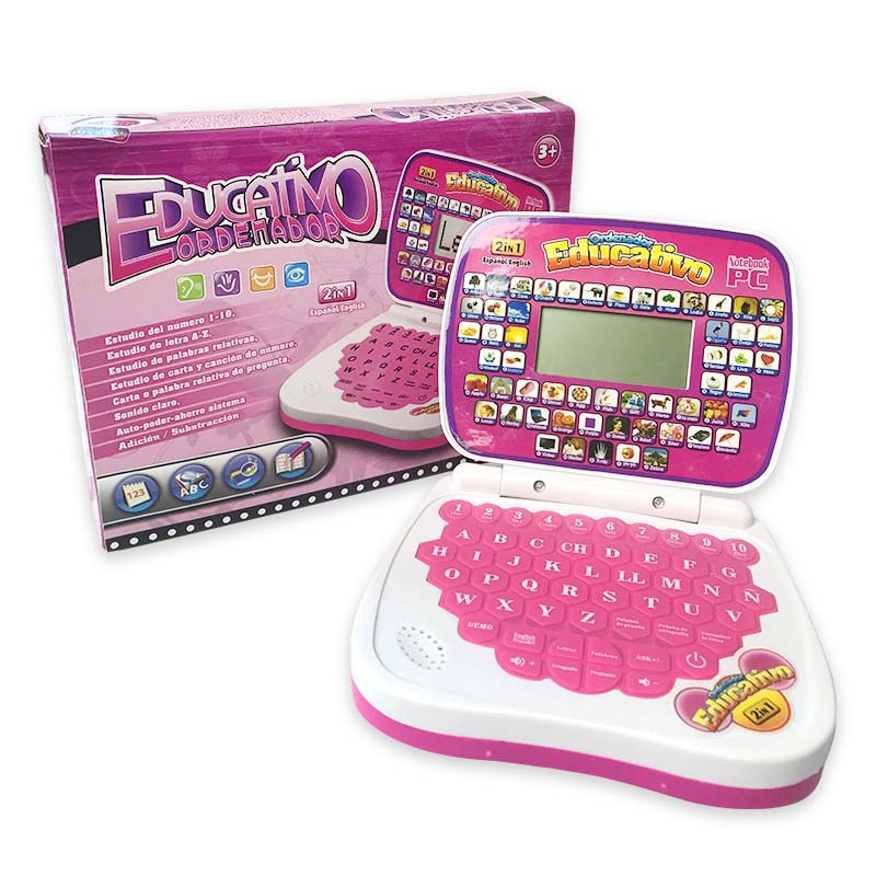 Juguetes para niños en stock Rosa sonido táctil inglés punto máquina de lectura Español Francés aprendizaje máquina pequeña computadora juguete