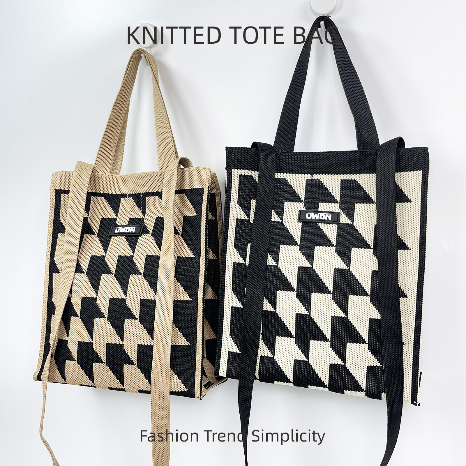 Nuevo bolso de hombro de punto de rombo en blanco y negro, bolso de mensajero de viaje de gran capacidad casual coreano, bolso cuadrado pequeño