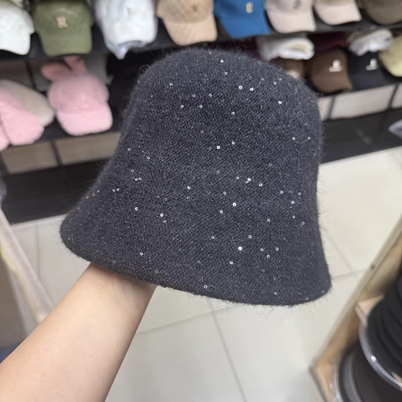 秋冬保暖重工亮片显瘦毛线渔夫帽子女小众减龄针织水桶帽盆帽时尚|undefined