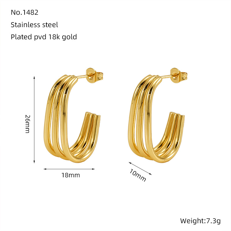 2024ins Pendientes de acero de titanio de viento Pendientes de acero inoxidable de oro geométrico cuadrado simple de oro de 18 quilates para mujer Pendientes europeos y americanos