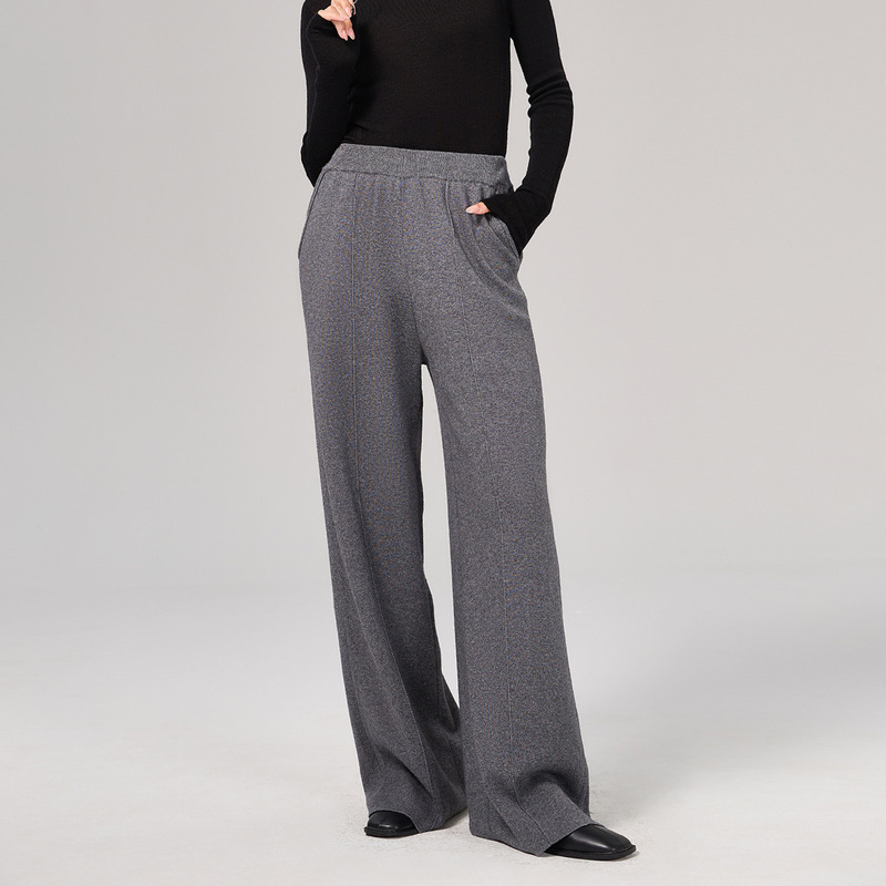 Heavy high waist anti-Pilling draping straight pants women's elegant machine washable wool pants mop wide leg pants women