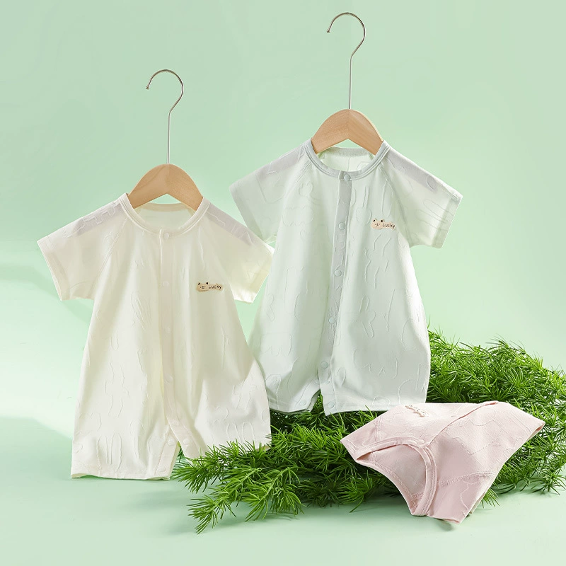 Новорожденная детская одежда Летние короткие рукава с тонкими пуговицами