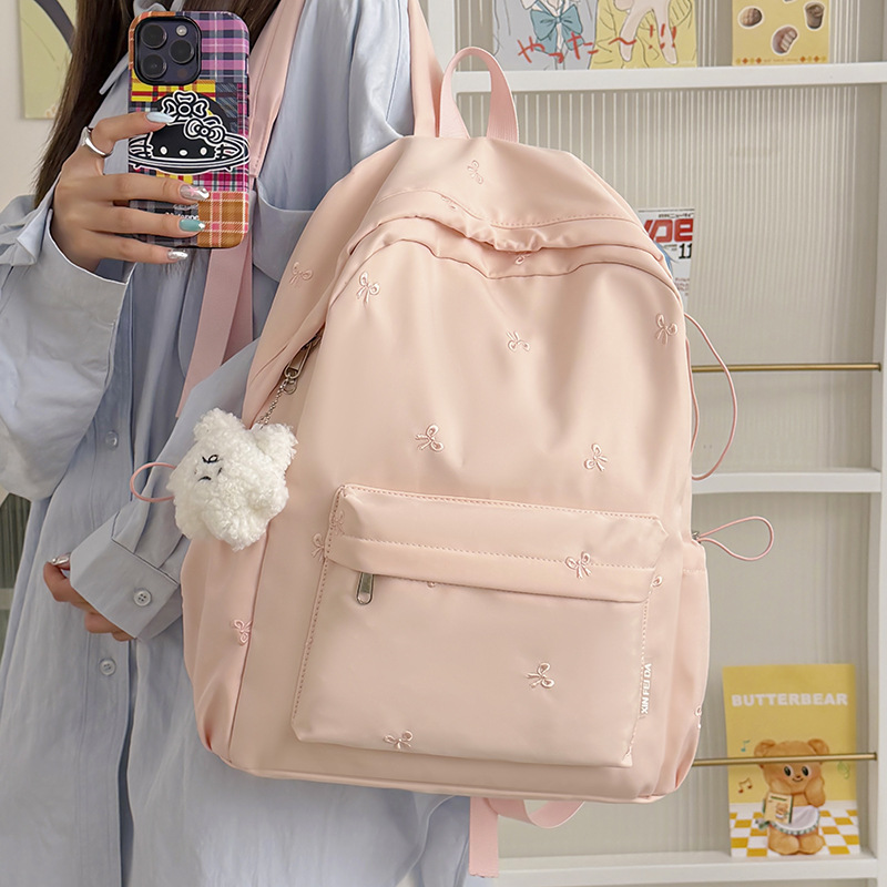Junior and Senior High School Students' Backpacks, Japanese-Style Solid Color Student Schoolbags, Bow Print Casual Girls' Student Bags Wholesale