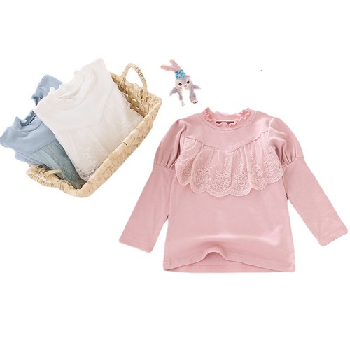 New children's clothing girls' bottoming shirt puff sleeve T-shirt Korean style tops for baby girls and middle children