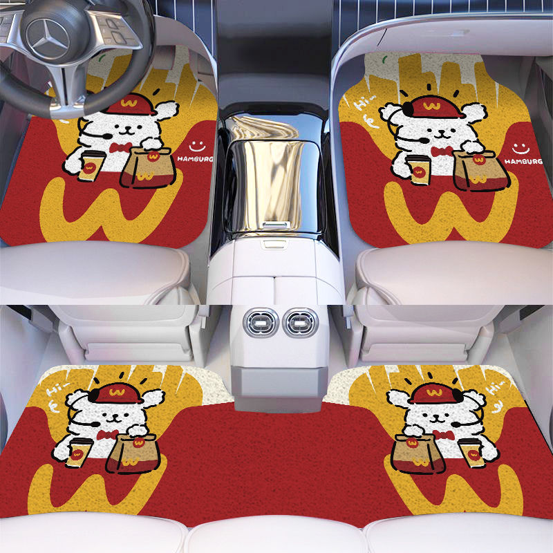 Line puppy car mat single piece stain-resistant silk ring rear integrated car carpet type cartoon car interior foot mat