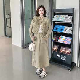 实拍酷飒拽姐牛仔套装裙女秋天2026新款炸街衬衫上衣半身裙两件套
