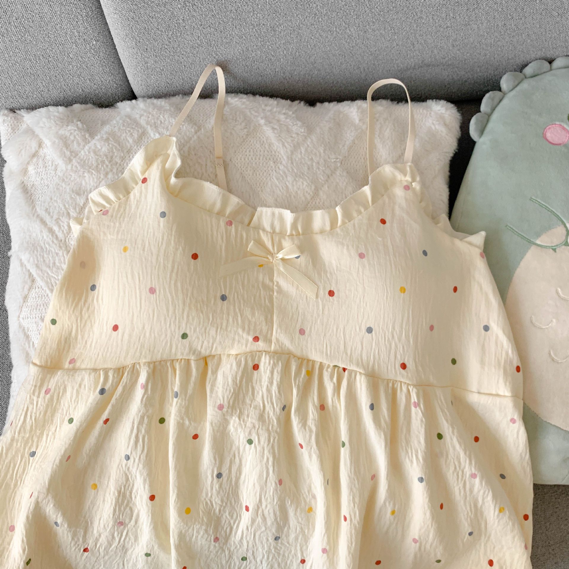 Venta al por mayor transfronteriza de algodón de nube de verano de gran tamaño gordos MM pijamas de cabestrillo para mujer con almohadilla para el pecho de dos piezas