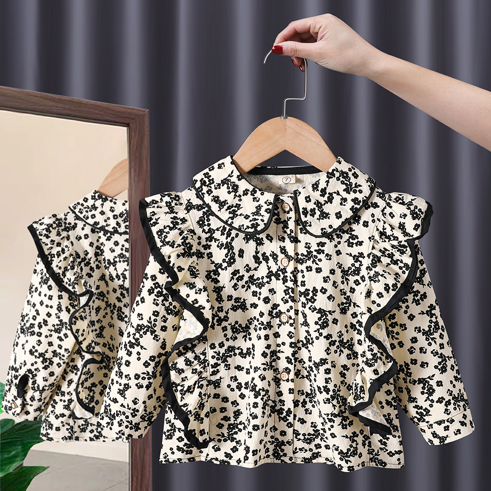 Primavera y otoño nueva ropa para niños camisa de niñas de estilo occidental 2024 camisa de bebé camisa de muñeca para niños camisa floral para niños
