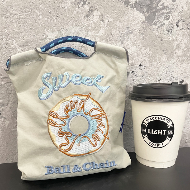 日本製自家製ボールチェーン環境に優しいショッピングバッグナイロン布刺繍フラワーポータブルキャンバスバッグナイロンショッピングバッグ|undefined