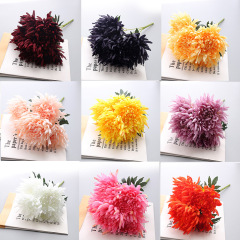 Simulated 5-Head Golden Silk Imperial Chrysanthemum Homecoming Birthday Celebration Performance Decoration Silk Cloth False Claw Chrysanthemum Remembrance Longevity Chrysanthemum