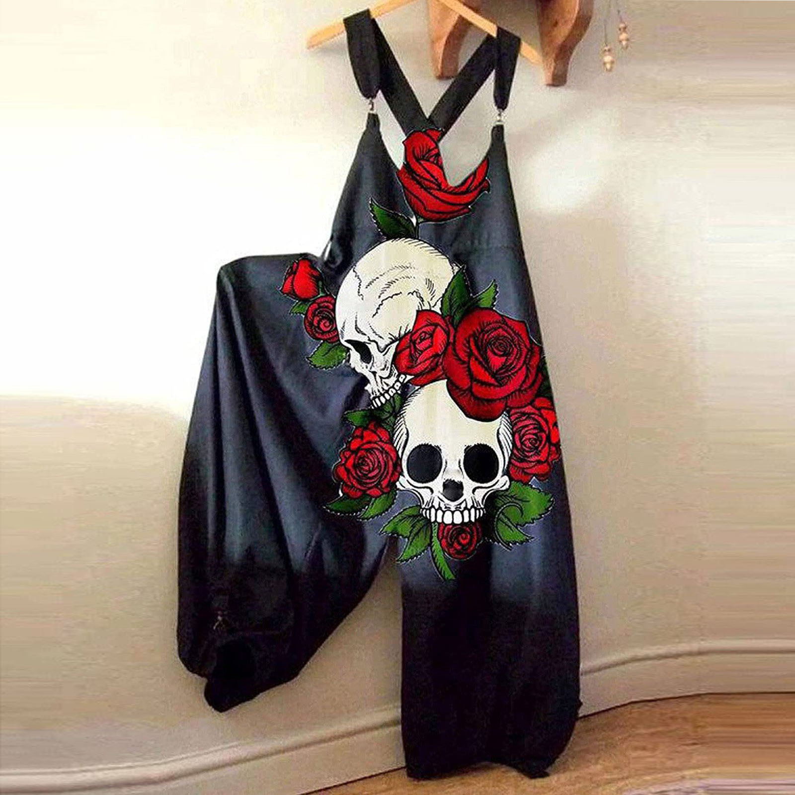 Micro-Elastic Elasticity Casual, Daily Occasion Women'S Casual Daily Casual Punk Printing Skull Full Length Printing Overalls