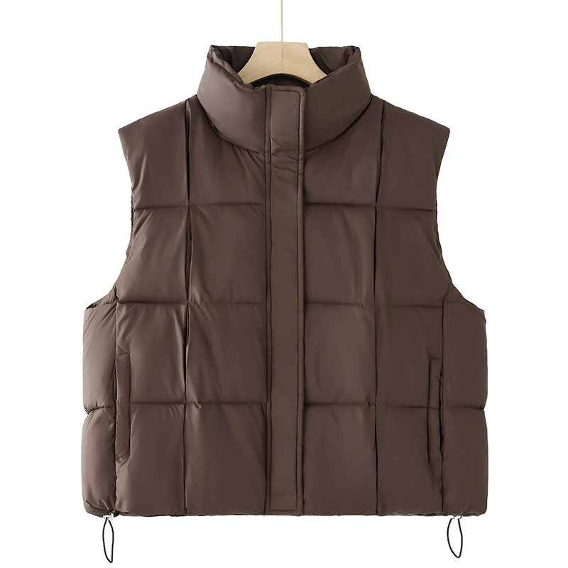 Otoño y invierno de 2025 nuevo chaleco de algodón de moda corto simple chaleco de algodón de cuello vertical chaleco sin mangas