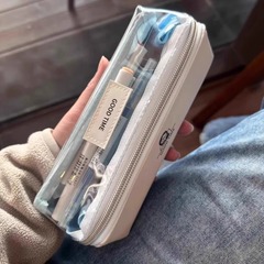 PVC时尚创意软彩色笔袋透明水晶果冻色双层铅笔盒小众文具笔盒