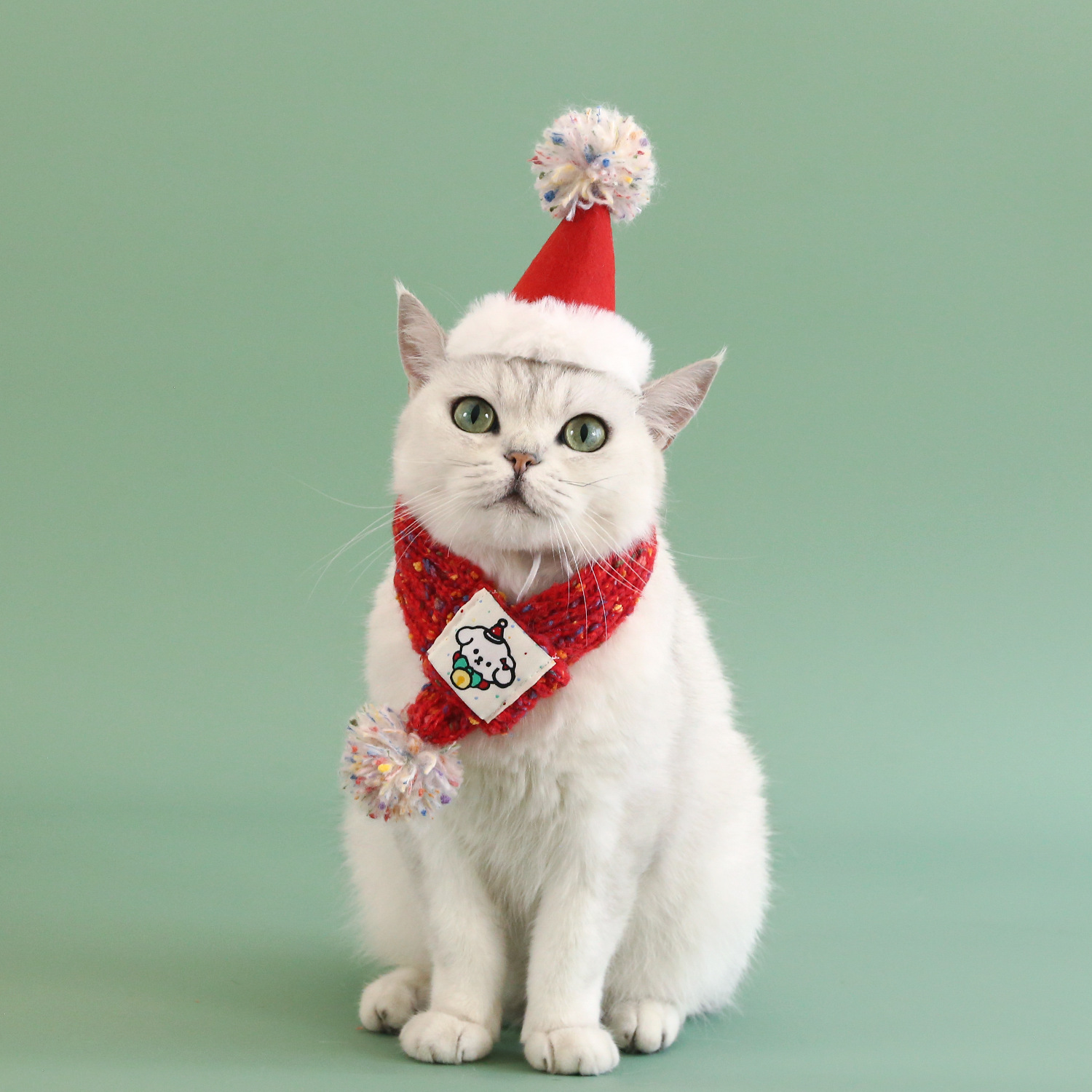 2024 mascotas gatos cachorros fieltro sombrero de Navidad estereoscópico frijoles bola dibujos animados tejido bufandas de lana set bufandas
