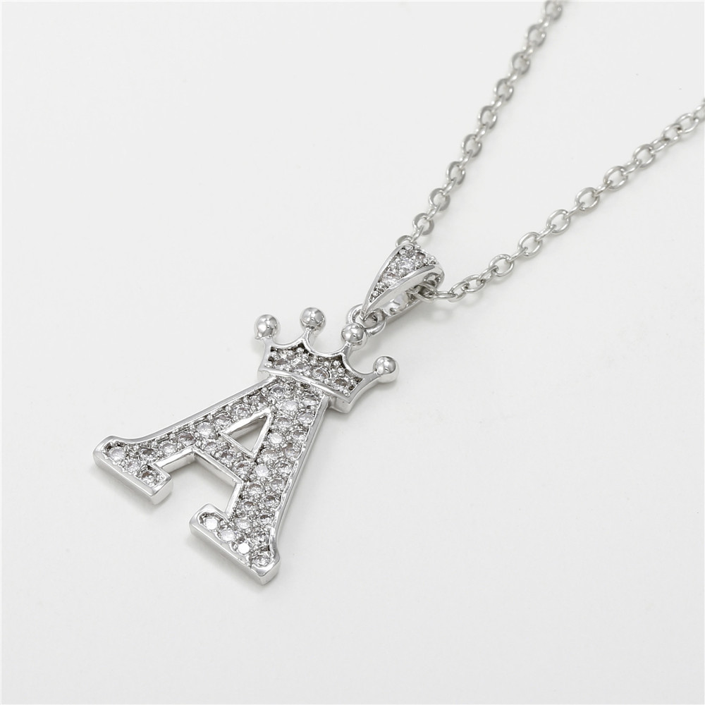 Fashion Micro-inlaid Zircon Crown English Letter Necklace Platinum Necklace Wholesale Nihaojewelry