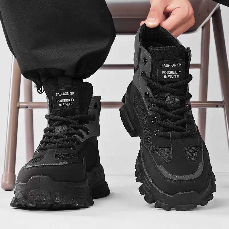 Labor Protection Men's Shoes for Spring Outdoor Hiking, Non-Slip, Wear-Resistant, Work and Sports, Thick-Soled, Height-Increasing, Black Martin Boots Labor Protection Men's Shoes for Spring Outdoor Hiking, Non-Slip, Wear-Resistant, Work and Sports, Thick-Soled, Height-Increasing, Black Martin Boots