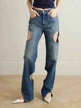 时尚休闲高级感直筒裤 2024春季新款高腰款镂空设计感女式牛仔裤