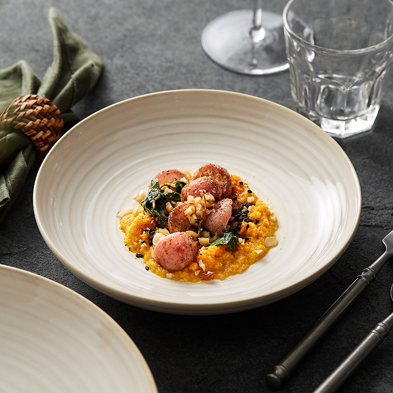 High-End Deep Dish Plates for Home Use, Western-Style Salad Plates, Novel and Creative Ceramic Tableware, Direct Supply from the Factory