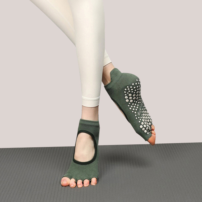 Calcetines de yoga para otoño e invierno, calcetines de cinco dedos, calcetines antideslizantes para Pilates, calcetines deportivos profesionales para mujer con dedos separados, venta al por mayor con espalda abierta.