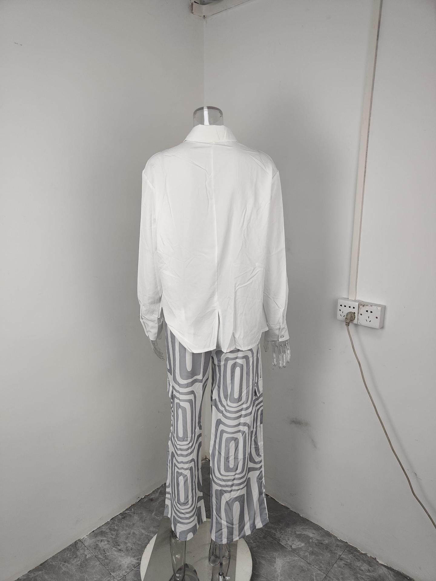 2026 New Spring Women's Clothing European And American Cross-Border Fashion Suit Commuting Simple V-Neck Printed Long_ecoleips.com