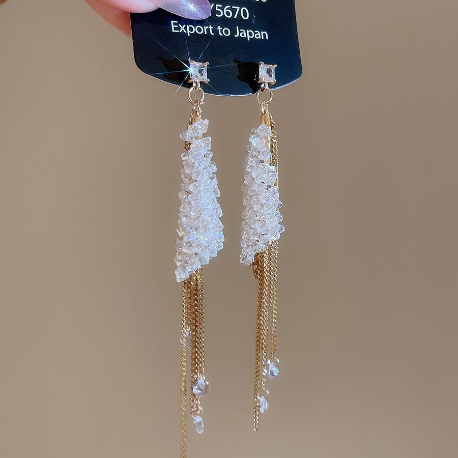Aguja de plata con diamantes de cristal pendientes de bordilla estilo nacional pendientes de temperamento pequeño ligero lujo de alta calidad industria pesada exageración pendientes