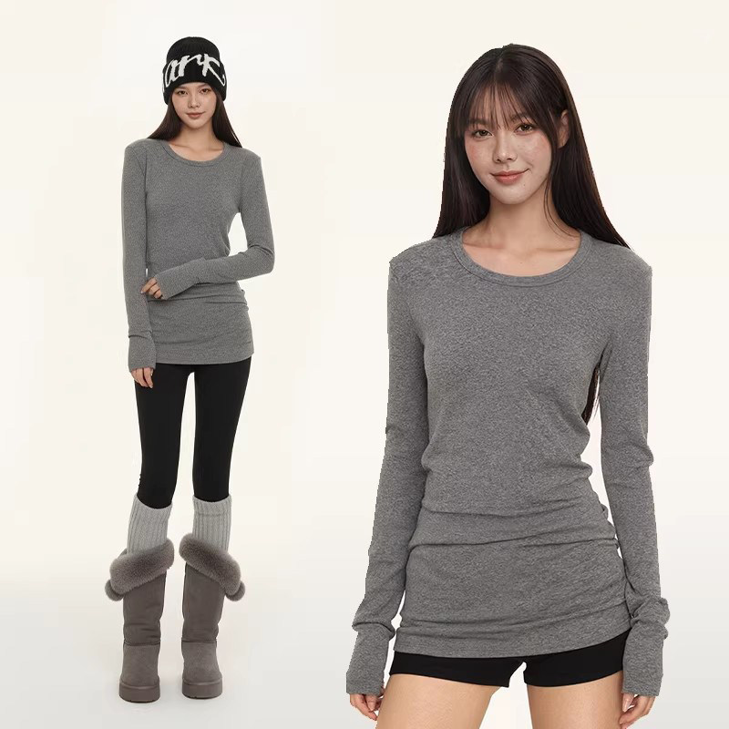 Butt-Covering Top, Solid Color, Extended Length Base Shirt, Autumn and Winter 2025 New Style, Comfortable, Skin-Friendly, Slimming, Warm T-Shirt Butt-Covering Top, Solid Color, Extended Length Base Shirt, Autumn and Winter 2025 New Style, Comfortable, Skin-Friendly, Slimming, Warm T-Shirt