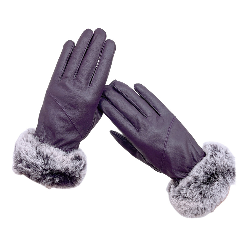Simple casual leather gloves women's autumn and winter outdoor riding touch screen gloves fleece warm PU gloves_voghion.com