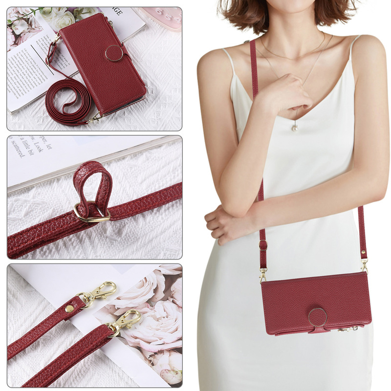 Suitable for Google 9A Japanese and Korean Leather Case Sony Xperia 1 Vii Pebbled Zipper Wallet Diagonal Rope Xiaomi 15