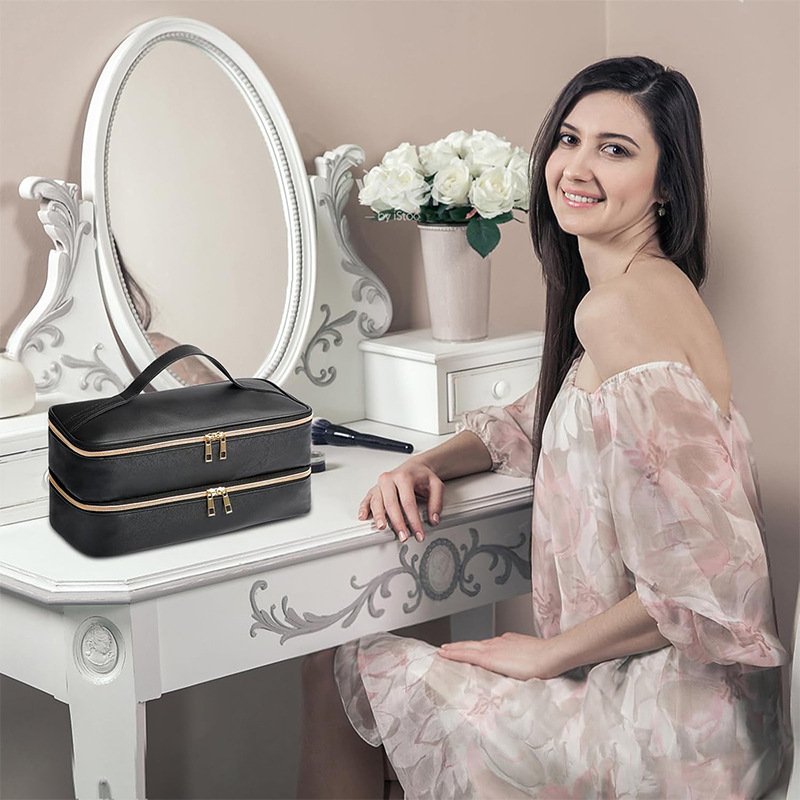 New Portable Storage Box Travel Portable Hair Dryer Storage Bag Double Layer Beauty Curling Rod Shape Storage Box