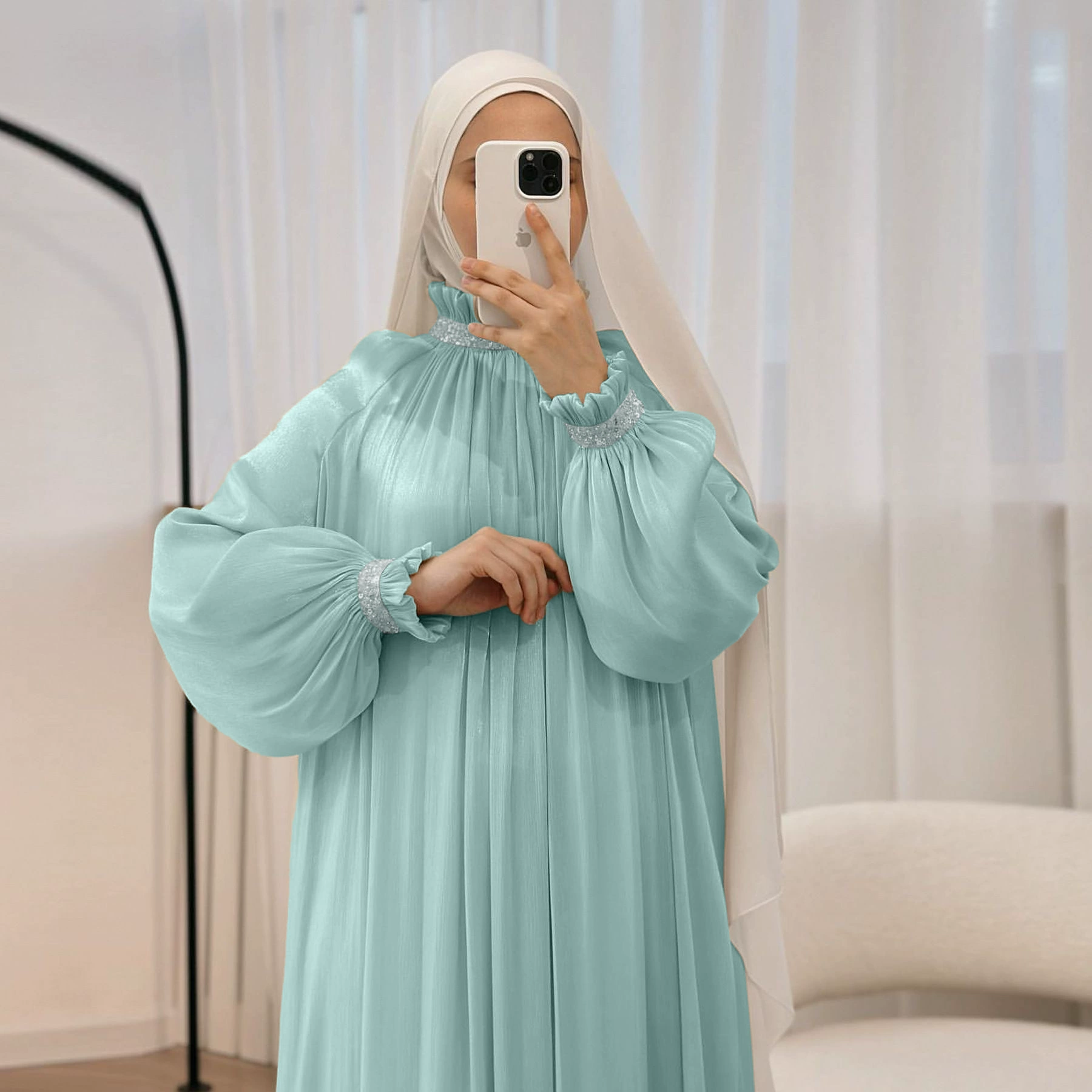 Платье LN7101 Lacersal, скромная длинная плиссированная Organza, однотонные цвета S–XXL