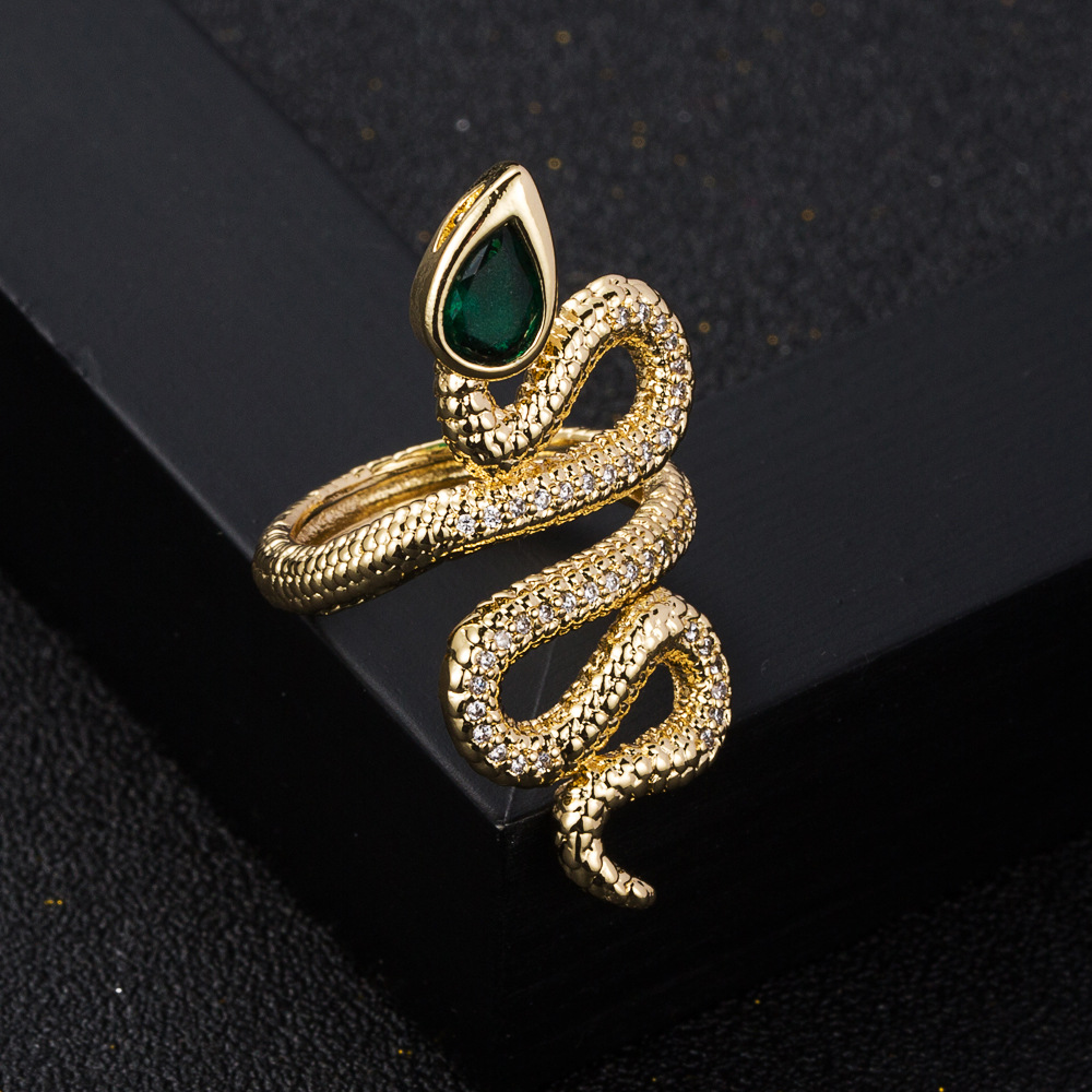 Fashion New Copper Gold-plated Micro-set Zircon Snake Open Ring display picture 4