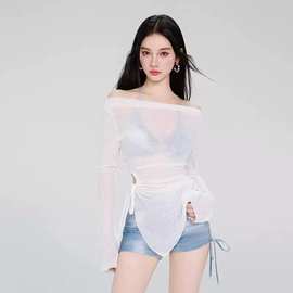 【牛仔女孩】美式辣妹比基尼三件套显白遮肉沙滩度假泳衣分体长袖