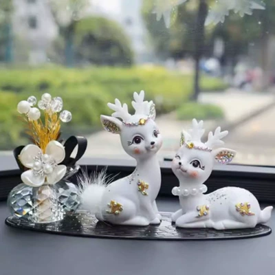 Ornaments: Creative High-End Car Car ornaments - white-diamond-small-fairy-deer-crystal-lucky-flower-small-leopard-pad-glue-10